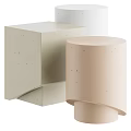 Modern Geometric Side Tables In Light Tones With Speckled Finish And Cube Cylinder Shapes