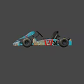 Stylish Blue Racing Kart Featuring Colorful Graffiti Black Seat And Wheels