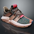 Comfortable Sports Sneakers With Green Mesh Upper Brown Leather Straps Red Accents And Textured Sole