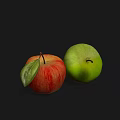 Fresh Red and Green Apples with Leaf on Black Background