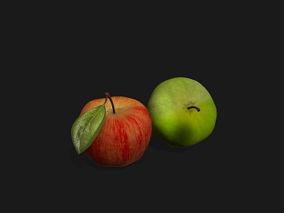 Fresh Red and Green Apples with Leaf on Black Background 3d model