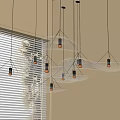 Modern Minimalist Disc Shaped Transparent Glass Pendant Lights Near Window With Blinds And Soft Lighting