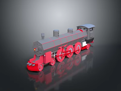 Vintage Red Gray Steam Train Model With Wheels Chimneys 3D Design 3d model