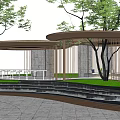 Modern Pergola Design With Trees Green Lawn Stone Steps And Water Feature 3d model
