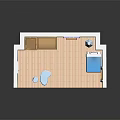 Cartoon Room Interior With Bookshelf Desk Lamp Bed Small Table And Chairs