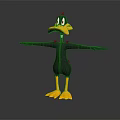 Cartoon Duck Sculpture 3D Model with Black Body Yellow Beak Feet and Open Arms Pose