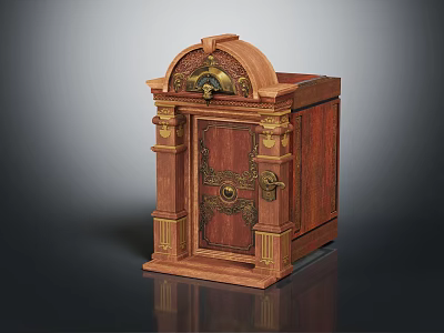 Antique Wooden Cabinet With Intricate Carvings Gold Accents And Metal Lock 3d model