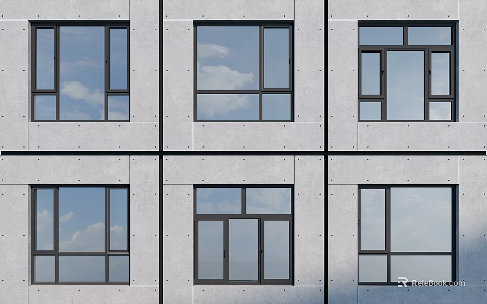 Modern Exterior Casement Windows Design With Aluminum Frames And Clear Glass 3d model 