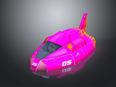 Pink Streamlined Spaceship With Orange Patterns And Number 05 For Space Exploration 3d model