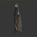 Woman with white hair in blue cloak and brown robe holding staff with green gem