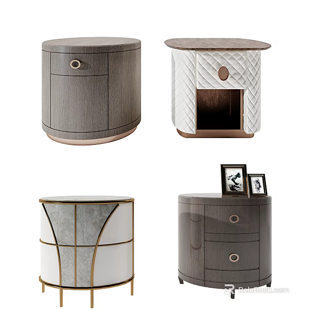 Stylish Modern Bedside Tables Featuring Wooden Drawers Marble Tops And Metal Details 3d model 