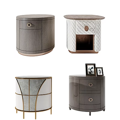 Stylish Modern Bedside Tables Featuring Wooden Drawers Marble Tops And Metal Details 3d model