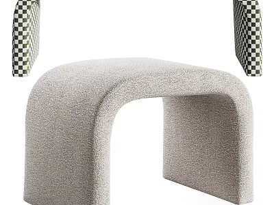 Modern Light Gray Arched Stool With Upholstered Fabric And Checkered Side Cushions 3d model