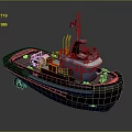 Detailed Tugboat Model With Red Hull Blue Cabin And Canadian Flag On Deck