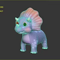 Cute Cartoon Dinosaur Toy With Purple Body Pink Frilled Crest White Horns And Blue Eyes
