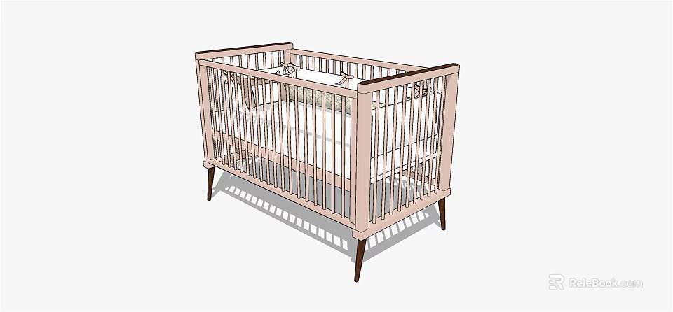 Wooden Baby Crib With Simple Design And Sturdy Railings For Newborn 3d model 