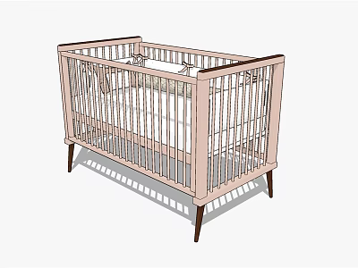 Wooden Baby Crib With Simple Design And Sturdy Railings For Newborn 3d model