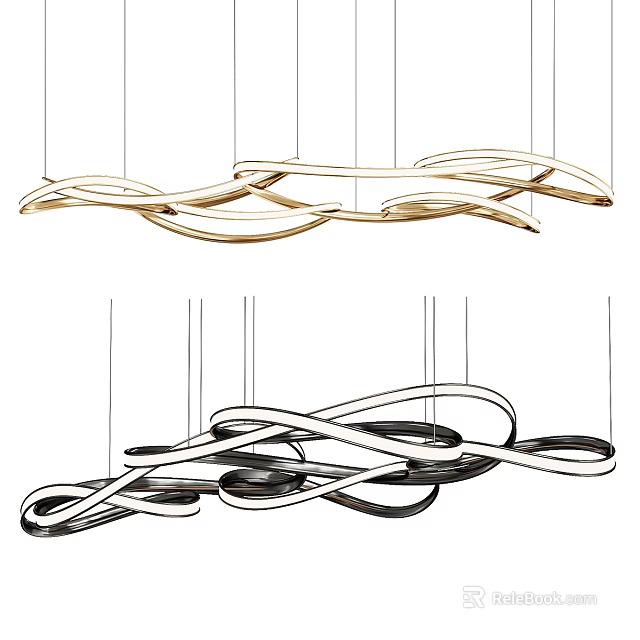 Elegant Modern Curved Wrapped Chandeliers With Gold And Black White Design 3d model 