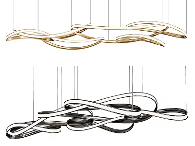 Elegant Modern Curved Wrapped Chandeliers With Gold And Black White Design 3d model