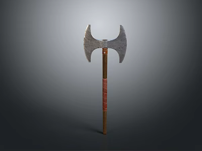 Traditional Double Bladed Axe Weapon With Metal Head And Wooden Handle 3d model