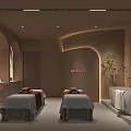 Luxury Beauty Salon Interior With Arched Circular Ceiling Light Massage Beds Green Plants Marble Decor