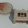 Traditional Wooden Building Structure Featuring Classic Swing Door And Wooden Platform