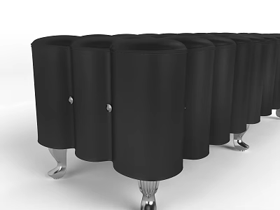 Black Leather Sofa Stools With Silver Metal Legs And Button Tufted Design 3d model
