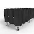 Black Leather Sofa Stools With Silver Metal Legs And Button Tufted Design