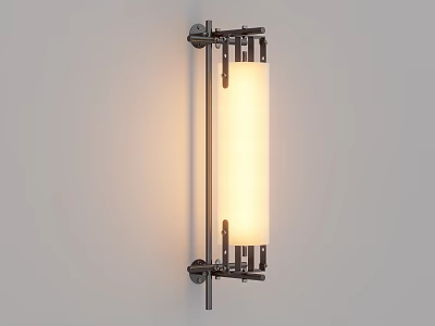 Modern Wall Lamp with Sleek Metal Frame and Cylindrical Frosted Glass Shade 3d model
