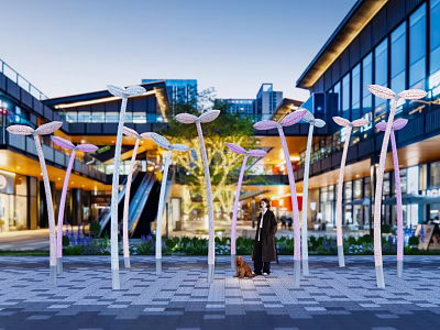 Outdoor Photo Check-in Spot With Artistic Light Installations And Modern Plaza Background 3d model