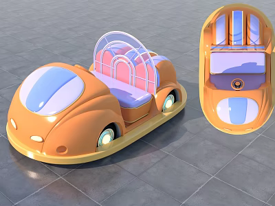 Orange Functional Kid Toy Vehicle With Transparent Roof Blue Windows And Purple Seats 3d model