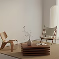 Wooden Table and Chair Set with Minimalist Design Vase Open Book and Window