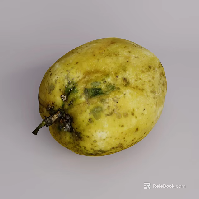 Ripe Yellow Fruit With Green Spots Small Stem And Natural Skin Texture 3d model 