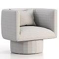 Brown Leather Leisure Chair with Armrests and Striped Cushion in Modern Style
