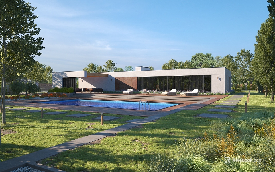 Modern Single Family Villa With Swimming Pool And Landscaped Garden 3d model 