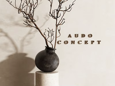 Black Ceramic Vase with Dried Branches on White Pedestal Against Neutral Wall AUDO CONCEPT Decor 3d model