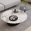 Round Marble Coffee Table With Black Tray Glasses Book In Modern Minimalist Living Room