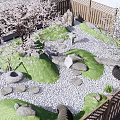 Serene Karesansui Dry Landscape Garden With Mossy Stones Cherry Blossom Trees And Raked Gravel Pathway