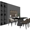 Modern Dining Table Set With Beige Chairs And Gray Storage Cabinets 3d model