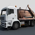 White Functional Dump Truck With Rustic Brown Dump Bed Crane Arm And Roadside 3d model