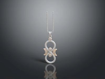 Silver And Gold Infinity Pendant Necklace With Small Circles And Delicate Chain 3d model