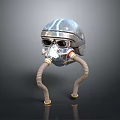 Futuristic Metallic Helmet With Striped Pattern And Flexible Breathing Tubes Design