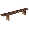Long Wooden Bench With Comfortable Brown Padded Seats And Modern Sturdy Frame Design