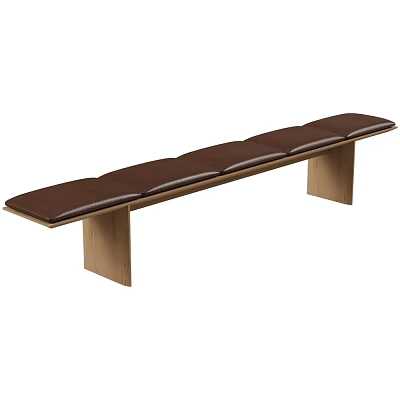 Long Wooden Bench With Comfortable Brown Padded Seats And Modern Sturdy Frame Design 3d model