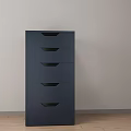 Dark Blue Decorative Cabinet With Multiple Drawers Against Light Wall And Wooden Floor