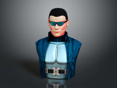 3D Character Bust With Black Short Hair Sunglasses Blue Jacket And Metallic Buckle Details 3d model
