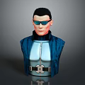 3D Character Bust With Black Short Hair Sunglasses Blue Jacket And Metallic Buckle Details