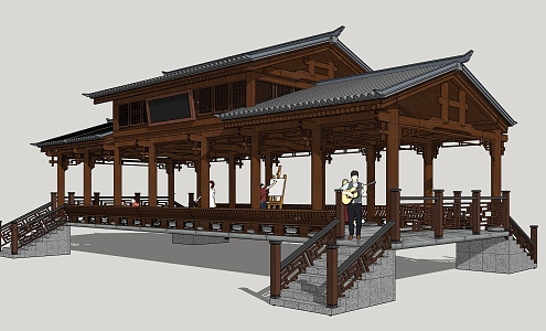 Chinese-style Corridor Bridge 3d model