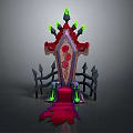 Dark Fantasy Throne With Red Rose Carving Green Glowing Spikes And Red Carpet