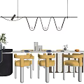 Modern Round Dining Table Set With Yellow Chairs Black Side Table And Green Plant 3d model